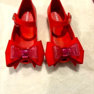 Mini Melissa Kids Red and Pink Bow Dress Shoes
